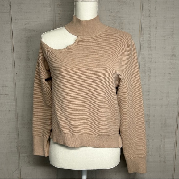 Abercrombie & Fitch Sweaters - Abercrombie & Fitch Cropped Sweater Womens Size L Mock Neck Cut Out Tan Neutral